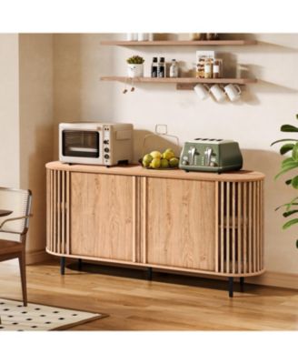 Light Oak Finish Engineered Wood 2-Door 58-Inch Wide Buffet Cabinet