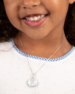 Girls Children's Sterling Silver Round Locket & Engraved Initial 14-16" Necklace