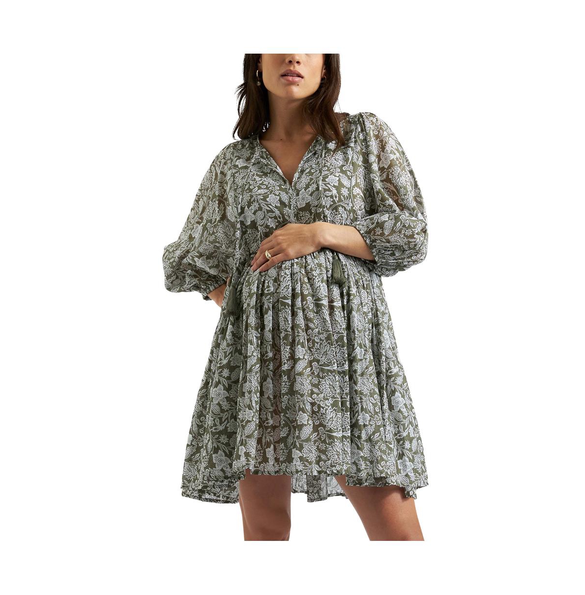 Maternity Ripe Cali Nursing Dress - Olive / white