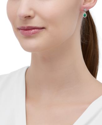 Lab-Created Emerald (5/8 ct. t.w.) & Lab-Created White Sapphire (1/2 ct. t.w.) Pear Halo & Cluster Drop Earrings in 
