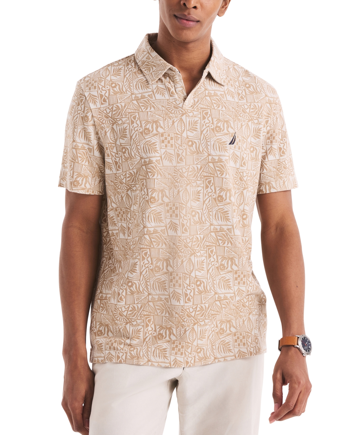 Men's Classic-Fit Leaf-Pattern Polo Shirt - Sandy Bar