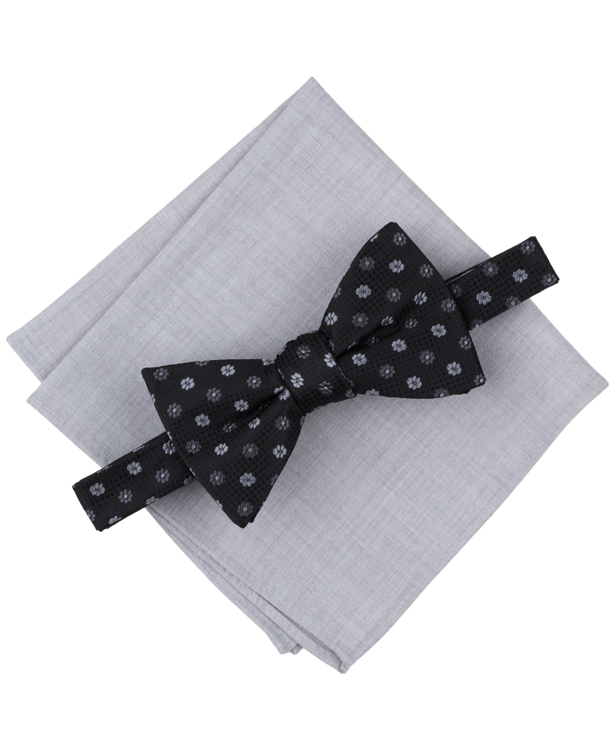Men's Floral Bow Tie & Solid Pocket Square Set, Exclusively at Macy's - Black