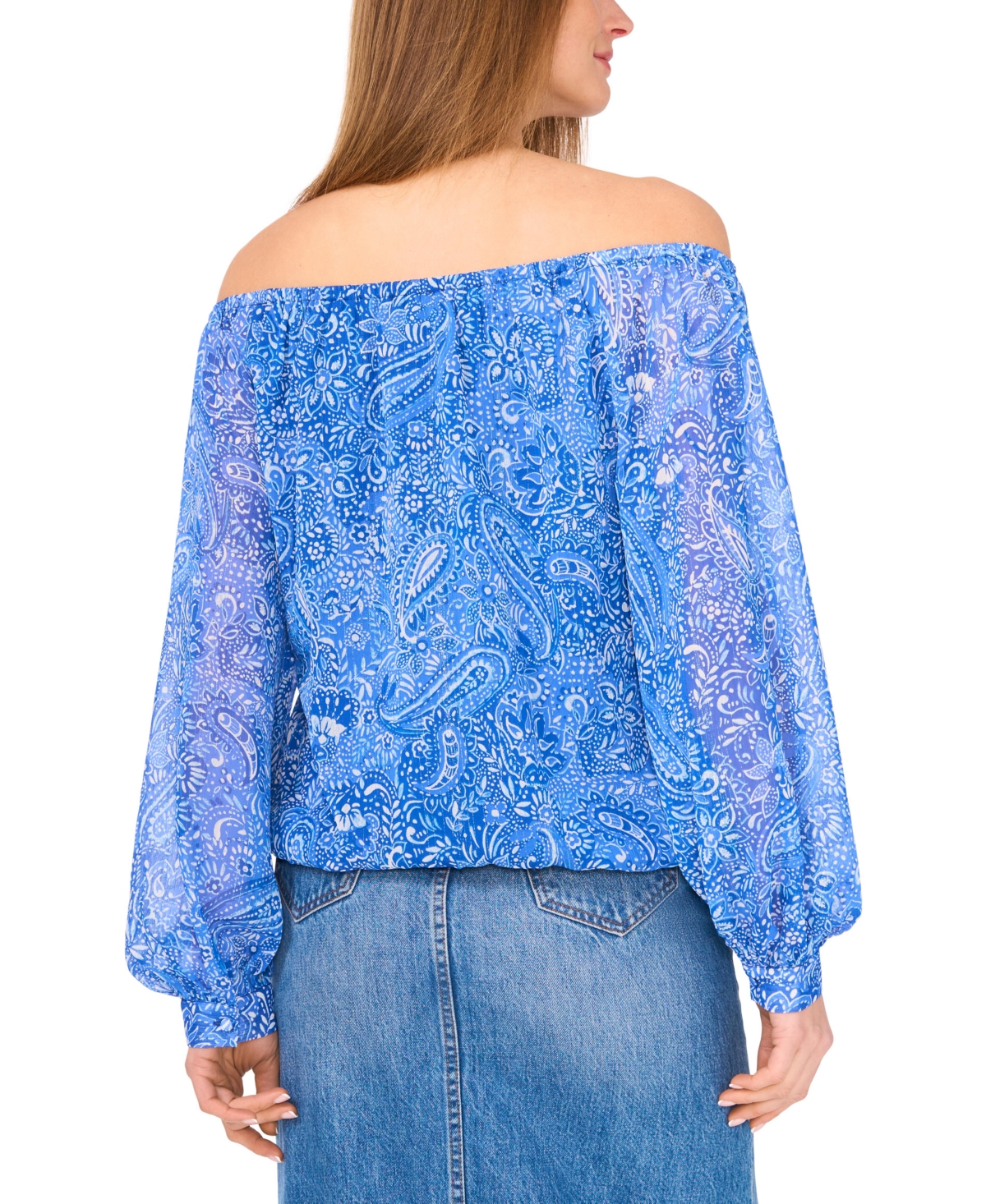 VINCE CAMUTO WOMEN'S PAISLEY-PRINT OFF-THE-SHOULDER LONG-SLEEVE TIE-FRONT BLOUSE 