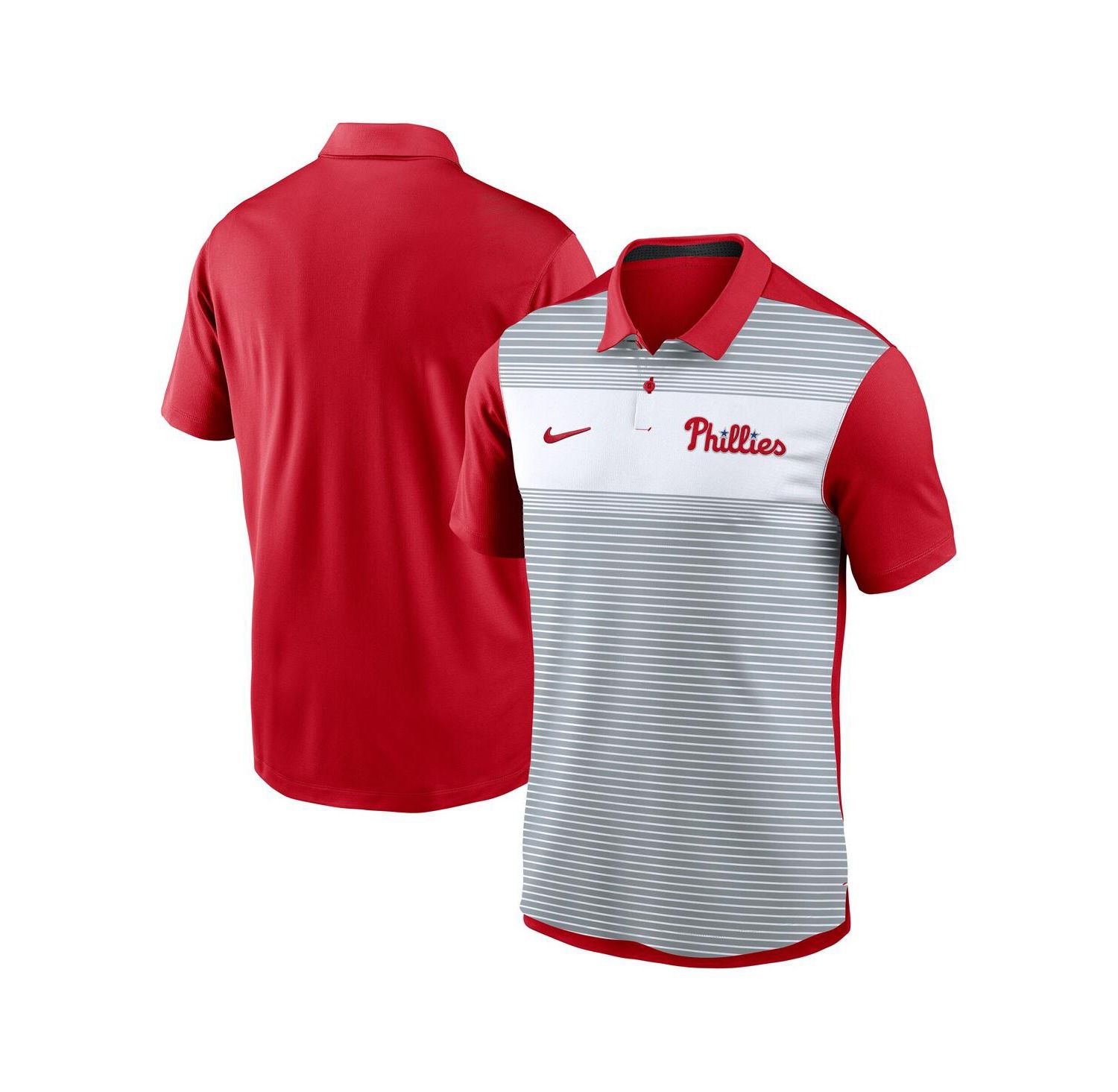 Men's White/Red Philadelphia Phillies Vapor Striped Performance Polo Shirt