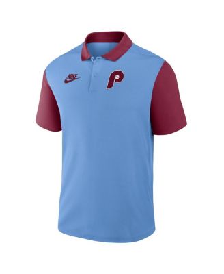 Men's Light Blue/Burgundy Philadelphia Phillies Cooperstown Collection Color-Block Victory Performance Polo Shirt