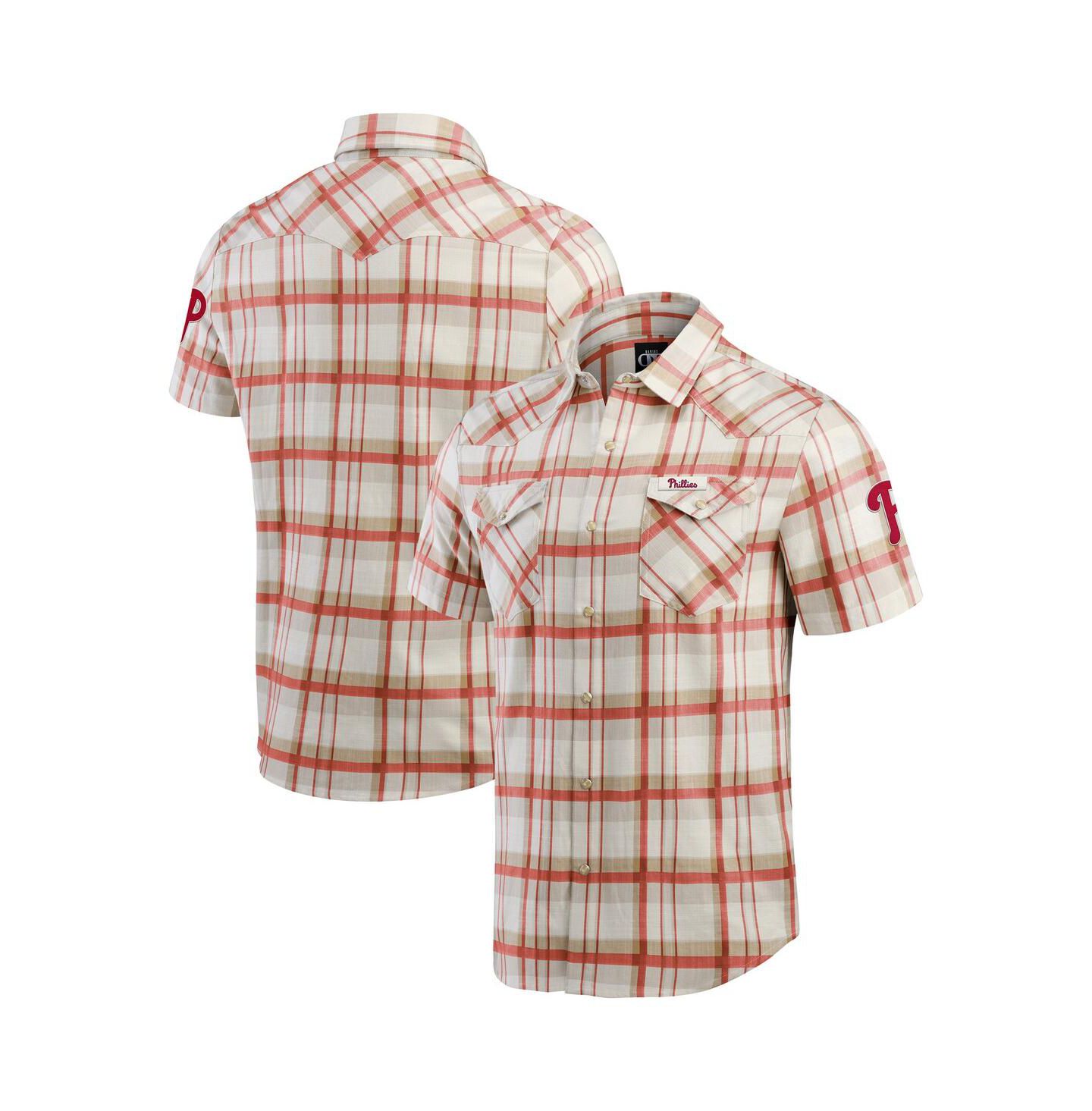Мужская рубашка Fanatics Red Philadelphia Phillies Plaid Full-Snap — фото 1