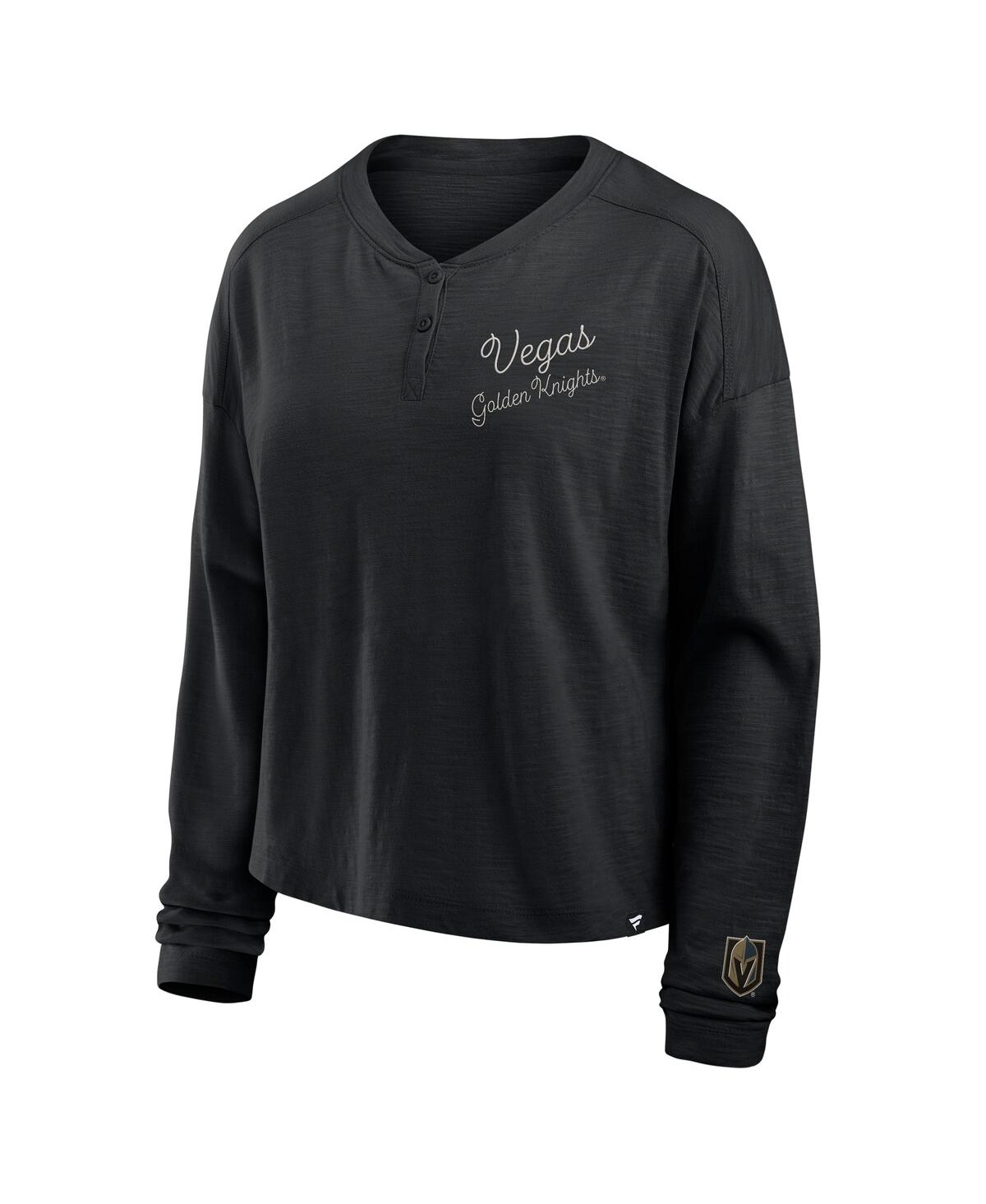 Fanatics Women's Black Vegas Golden Knights Oversized All Out Effort Long Sleeve Henley T-shirt In Black