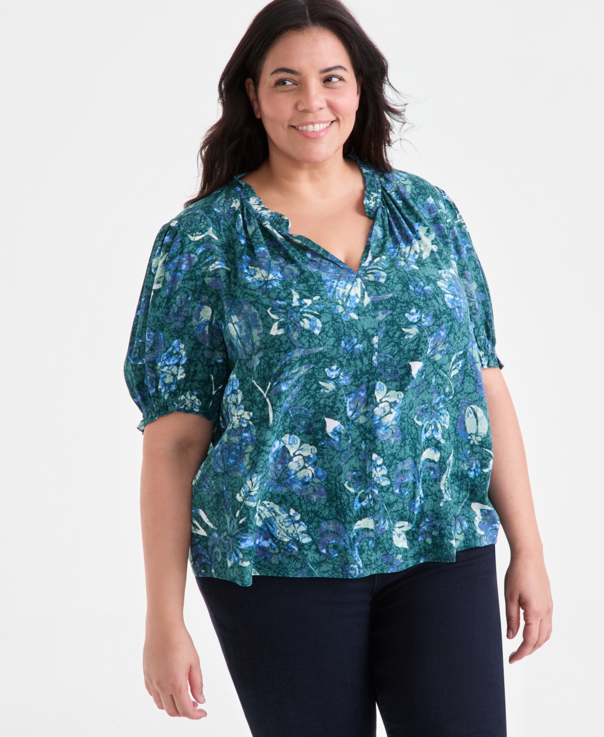 Style & Co Plus Size Printed Ruffle-trim Blouse, Exclusively At Macy's