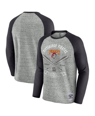 Fanatics - Men's Heather Gray Pittsburgh Pirates Raw Edge Raglan Long Sleeve Baseball T-Shirt