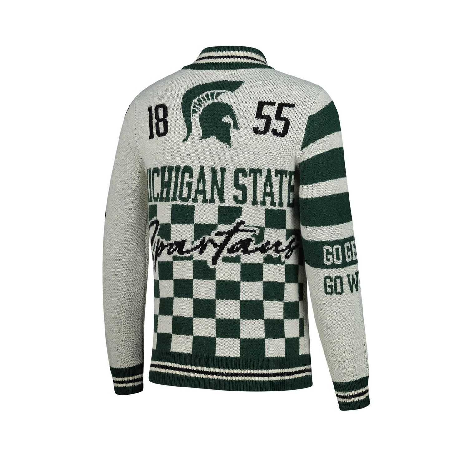 Men's and Women's Cream Michigan State Spartans Wild Collective Button-Up Jacquard Sweater