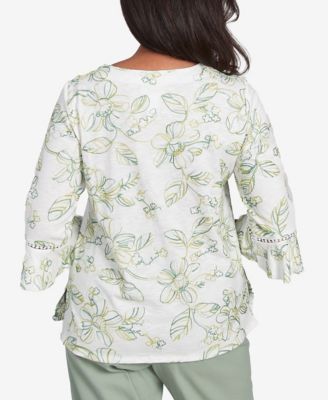 Альфред Маленькая Дуннер Санта Фе Вышитые Цветочные Лозы Хлопок Топ