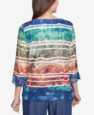 Топ с круглым вырезом и бижутерией в полоску от Alfred Dunner Petite Summer Solstice Tie Dye