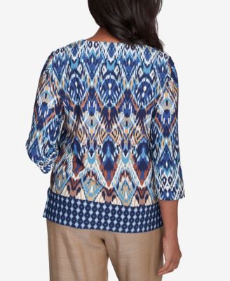 Топ с квадратным вырезом и бриллиантовой каймой Alfred Dunner Petite Summer Solstice Ikat