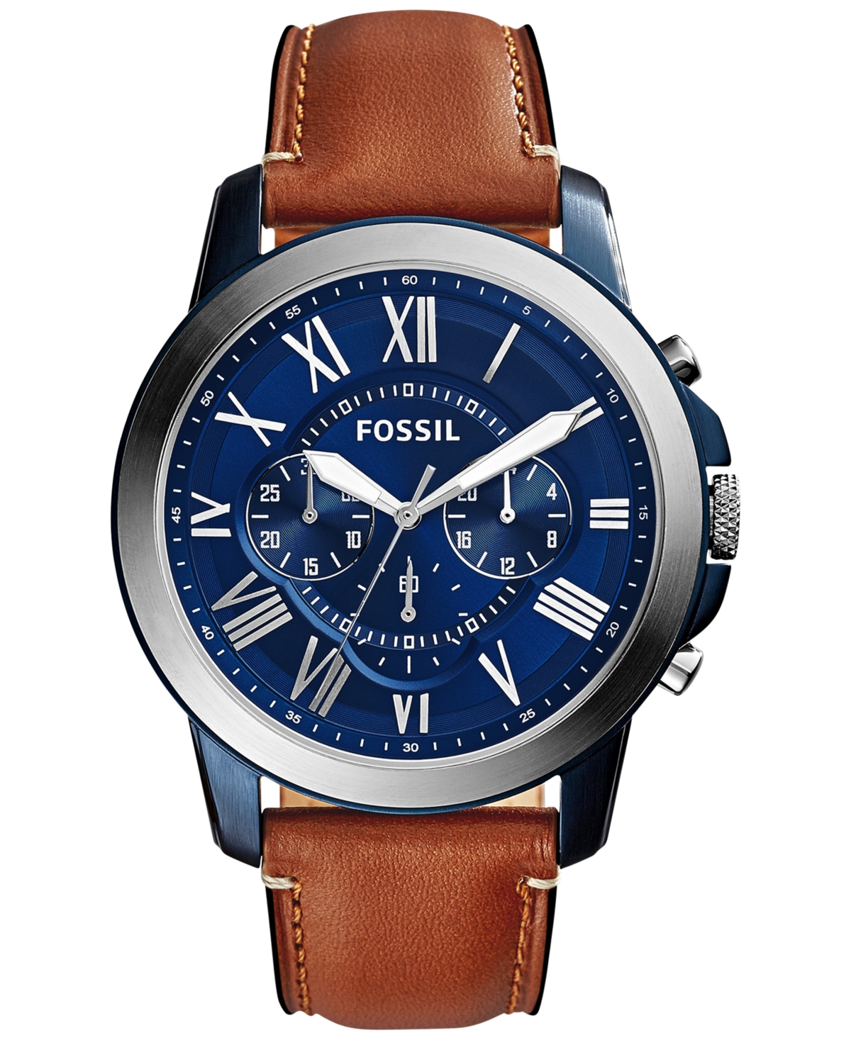 Shop Fossil Men's Chronograph Grant Light Brown Leather Strap Watch 44mm In Light Brown,blue