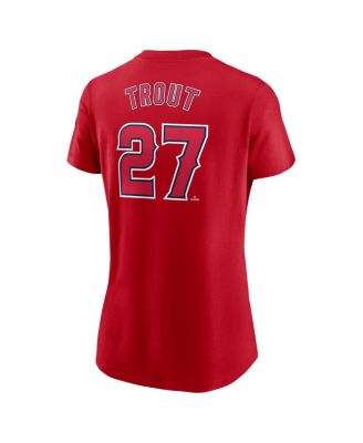 Women's Mike Trout Red Los Angeles Angels Fuse Name Number T-Shirt