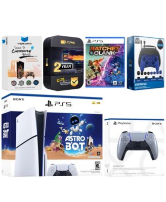 PlayStation 5 Slim Disc Astro Bot, Rachet and Clank Bundle with Extra Controller, Pro Gamer Kit, MightySkins Code and 2 Year Extended Warranty