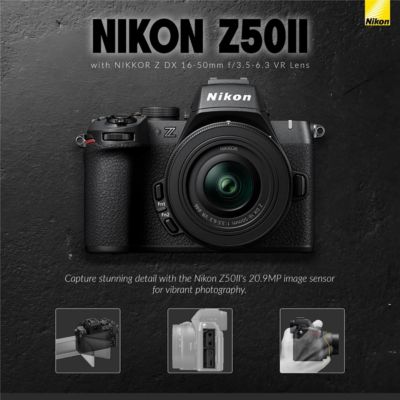 Z50II Mirrorless Camera with NIKKOR Z DX 16-50mm f/3.5-6.3 VR Lens, Bundle with Tripod, Microphone, 128GB Memory Card and 46mm Filter Kit