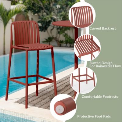 29.5" Outdoor Modern Plastic Patio Bar Height Stools (Set of 2)