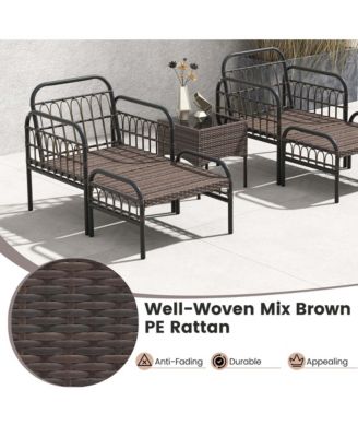 5 PCS Patio Conversation Set Outdoor Wicker Chair Set with Ottomans & Coffee Table