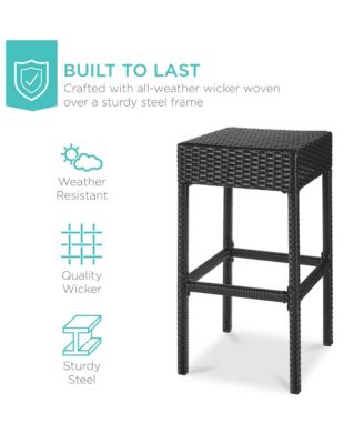 5-Piece Patio Wicker Bar Set w/ Built-In Bottle Opener, Hidden Storage Shelf, 4 Stools