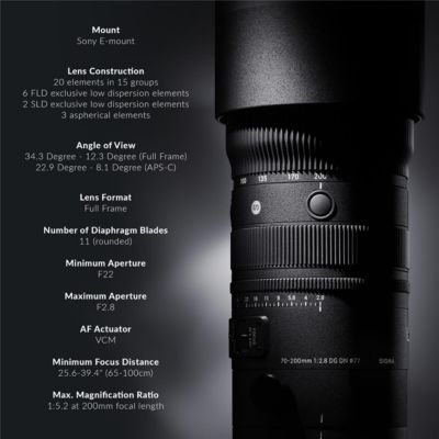 70-200mm f/2.8 DG DN OS Sports Lens for Sony E, Bundle with Hoya 77mm UV and CPL Filters