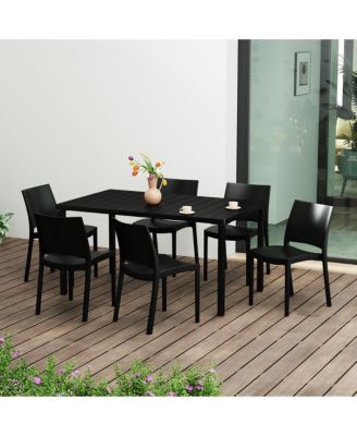 7-Piece Outdoor Rectangular Metal Patio Dining Table Set With Stackable Resin Patio Side Chairs