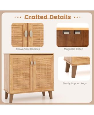 4-Tier Shoe Cabinet with Ventilated Woven Doors – 2-Door Organizer for Home Entryway or Closet