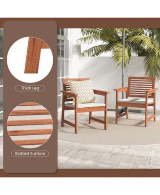 Set of 2 Outdoor Dining Chair Patio Solid Wood Chairs with Comfortable Cushions