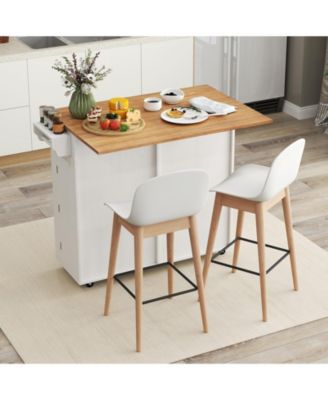 Rolling Kitchen Island with Trash Can Cabinet and Rubber Universal Wheels