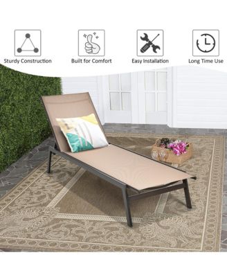 2 PCS Patio Lounge Chair Chaise Recliner Back Adjustable Garden