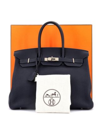 Бывшая в употреблении сумка Hermes Birkin 35 синего цвета из Того с палладиевой фурнитурой