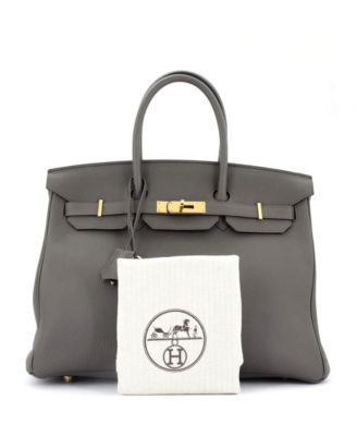 Бывшая в употреблении сумка Hermes Birkin 35 серого цвета из Того с золотой фурнитурой