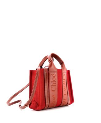 Бывшая в употреблении сумка-тоут Chloe Small Woody из парусины и кожи