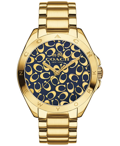 COACH Tristen Gold-Plated Case and Bracelet with Navy Sig C Dial 14502348