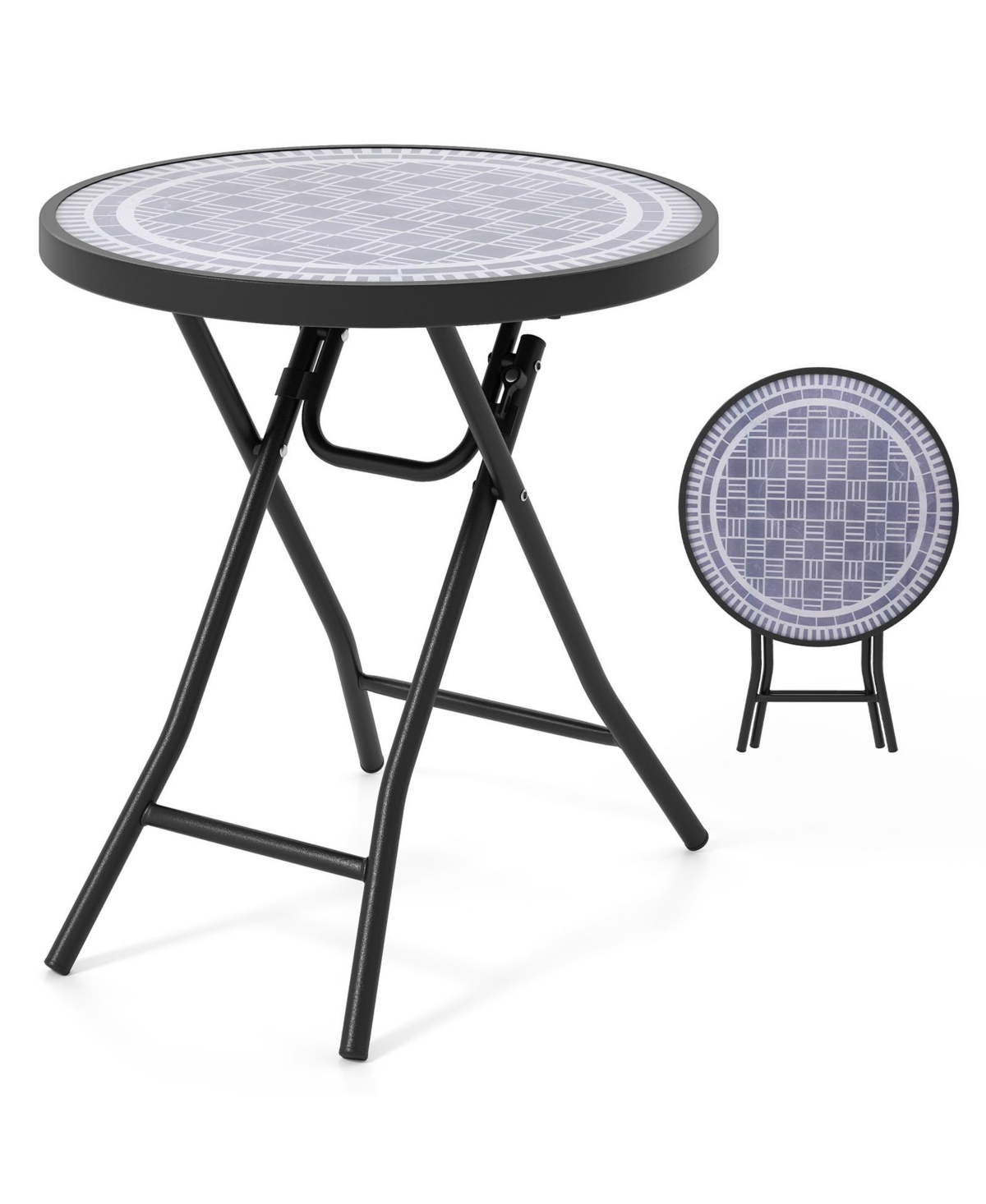Folding Side Table Patio Round Compact Coffee Table - Grey