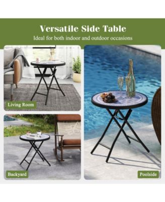 Folding Side Table Patio Round Compact Coffee Table