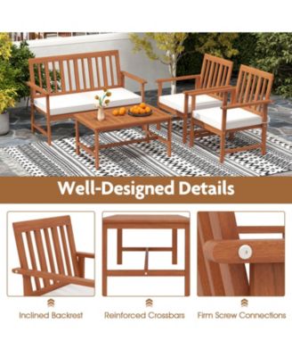 4-Piece Acacia Wood Patio Conversation Set Outdoor Furniture Set w/ 2 Armchairs