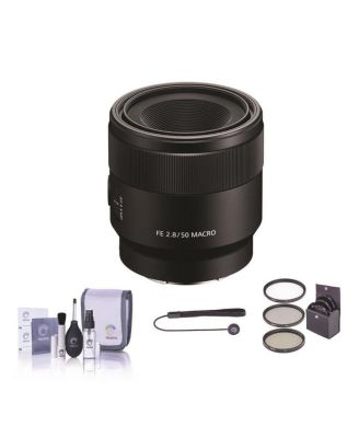 FE 50mm f/2.8 Macro Lens for Sony E, Bundle with 55mm Filter Kit, Cleaning Kit, Lens Cap Tether