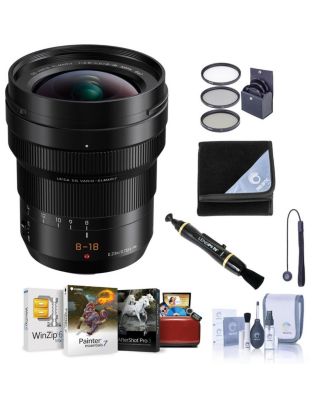 LUMIX G Leica DG Vario-Elmarit 8-18mm f/2.8-4 Aspherical Lens for Micro Four Thirds, Bundle w/67mm Filter Kit, Cleaning Kit, Lens Wrap, Lens