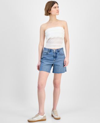 And Now This - Women's High-Rise Raw-Edge-Hem Shorts