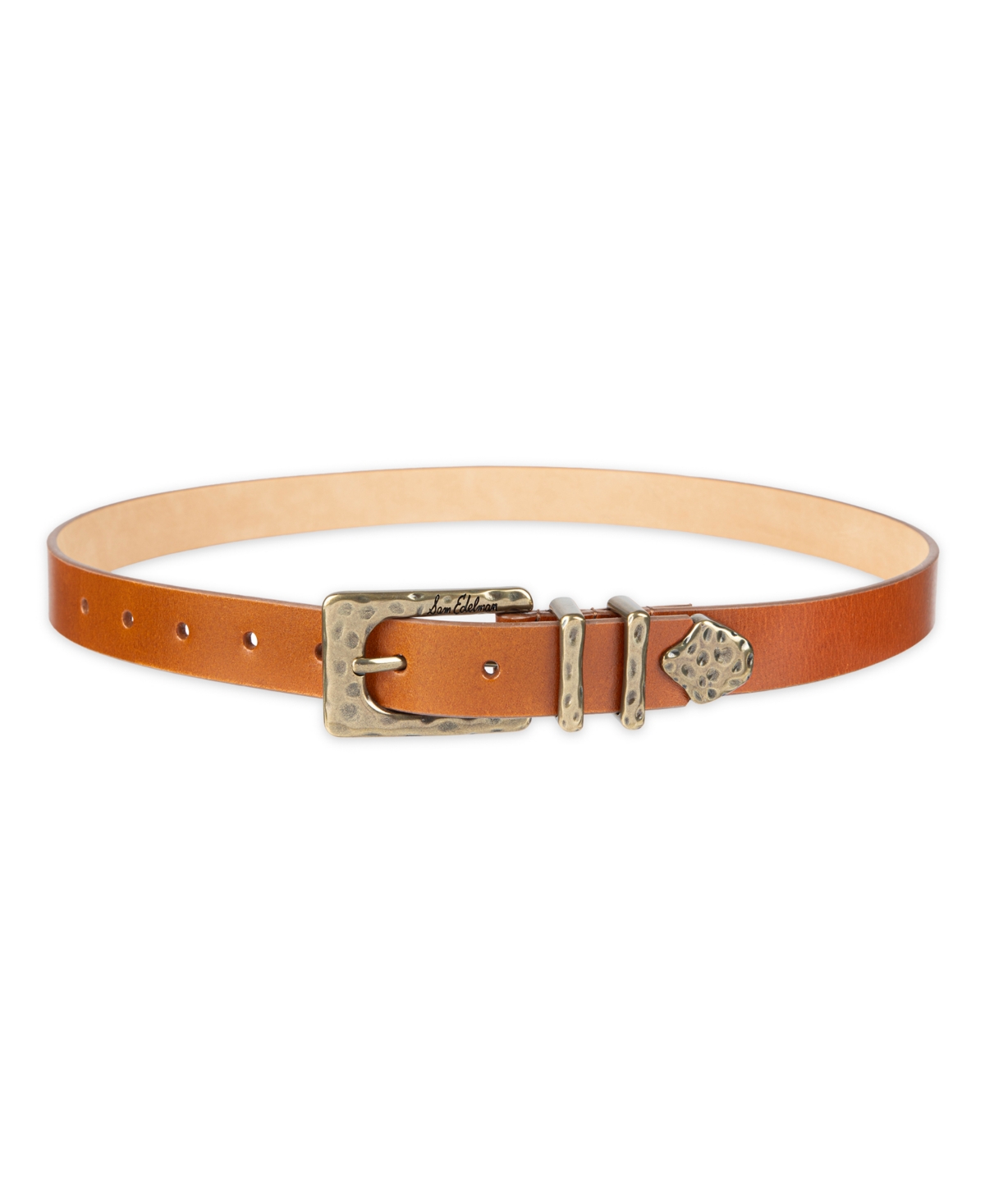 Women's Hammered Metal Casual Leather Belt - Light Brown