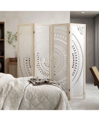 4-Panel Boho Room Divider – Privacy Screen with Detailed Carved Design for Home or Office