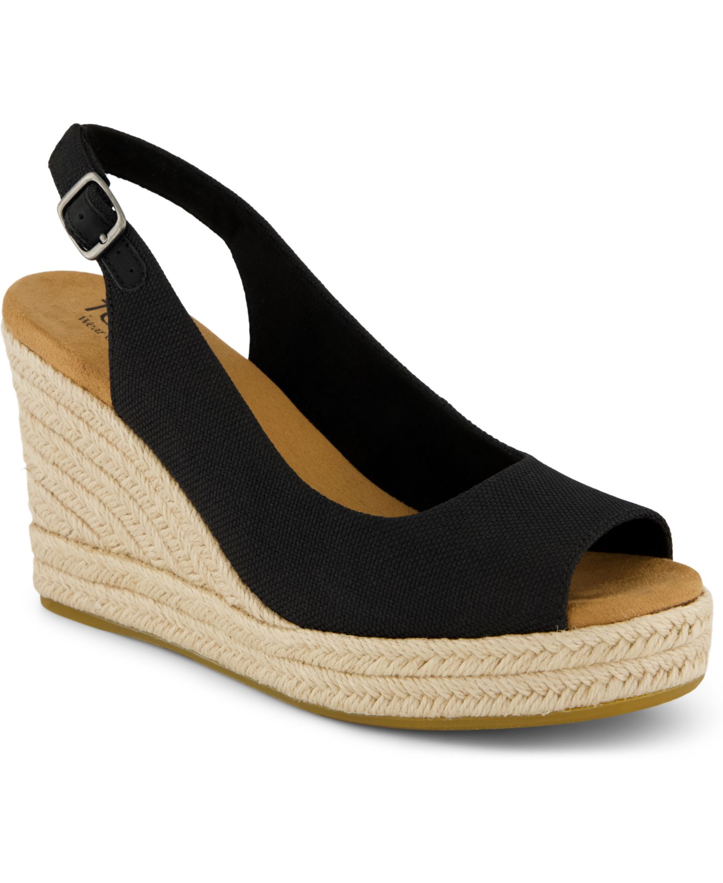 Женские сандалии TOMS Camilla Peep Toe Wedge, цвет: Чёрный холщовый — фото 1