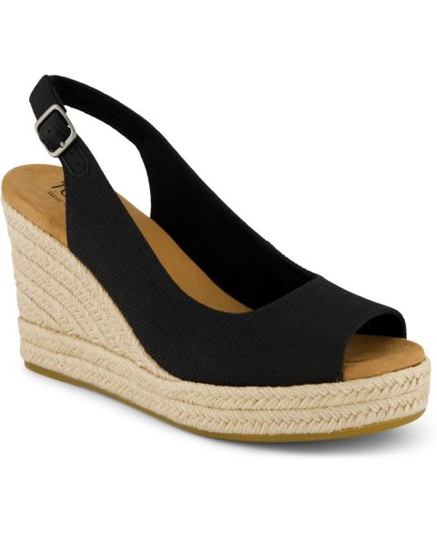 Женские сандалии TOMS Camilla Peep Toe Wedge, цвет: Чёрный холщовый