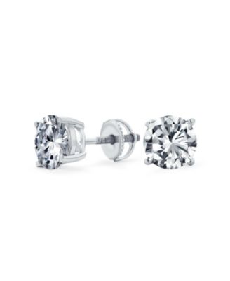 Bling Jewelry Round Solitaire CZ Stud Earrings Screw back .925 Sterling Silver