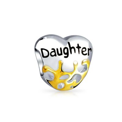 Heart Shape Daughter Two Tone Charm Bead for Bracelet 14K Gold Plated