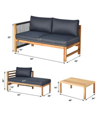 3PCS Patio Sofa Furniture Set Thick Cushion Acacia Wood