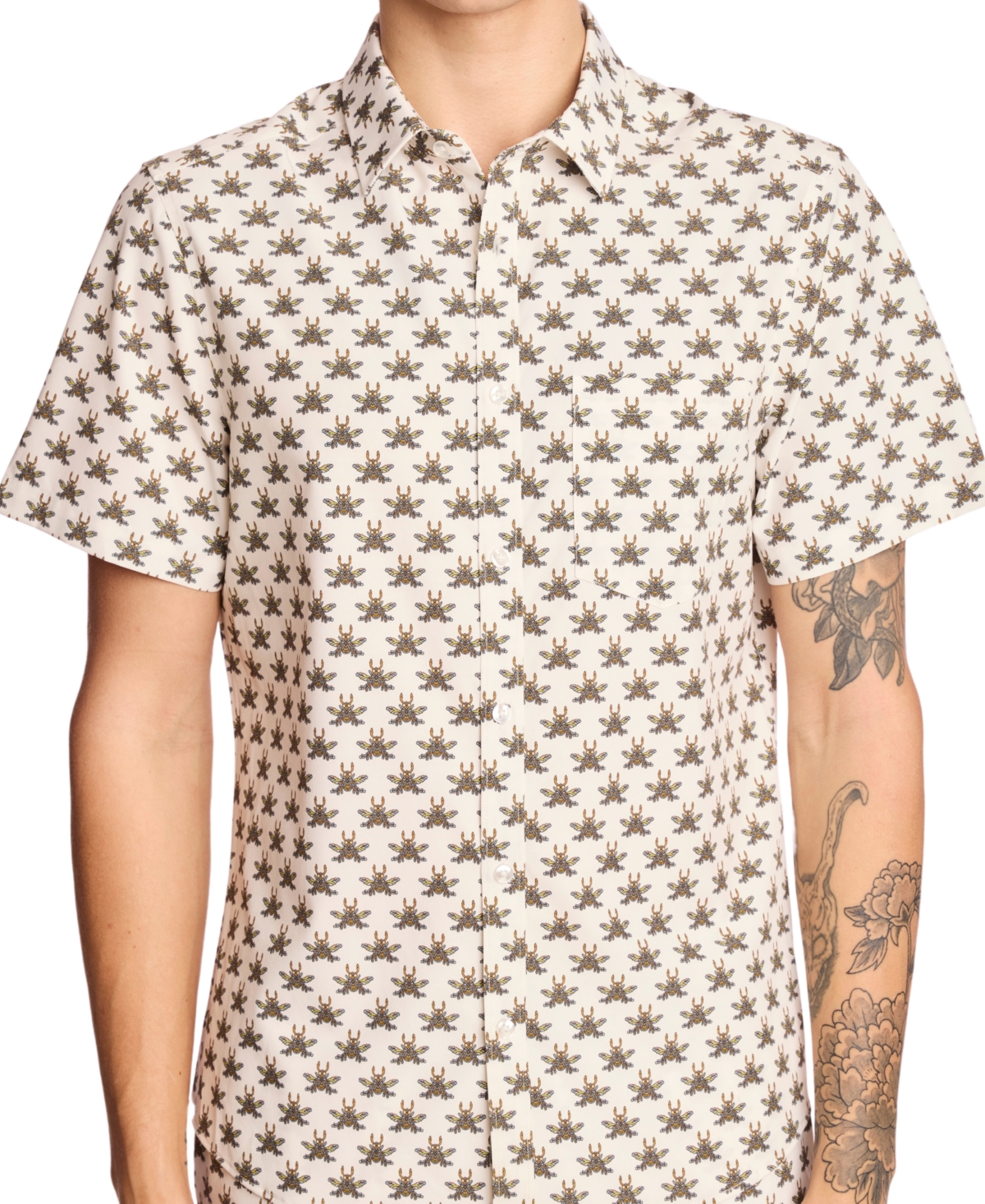 Men's Gilby Slim Fit Short Sleeve Printed Button-Front Swim Shirt - White Bees
