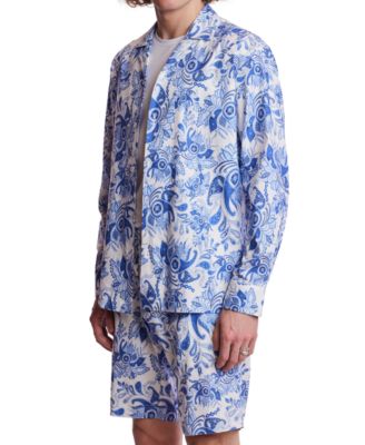 Мужская приталенная рубашка с длинным рукавом и принтом спереди на пуговицах в стиле Пэсли и Грей