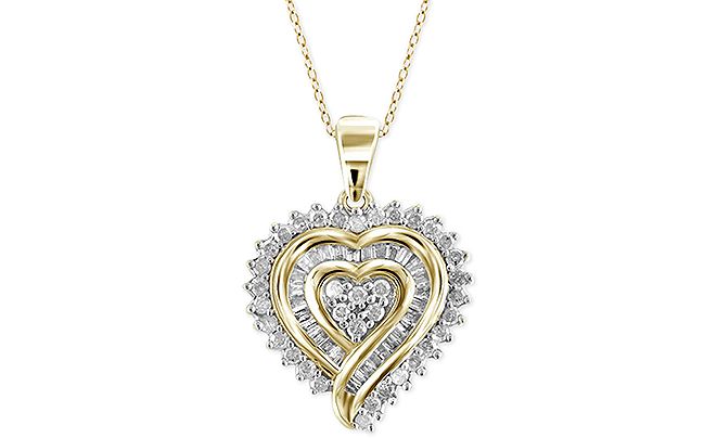 Macy's Diamond Heart Pendant Necklace (1/2 ct. t.w.) in 18k Gold over